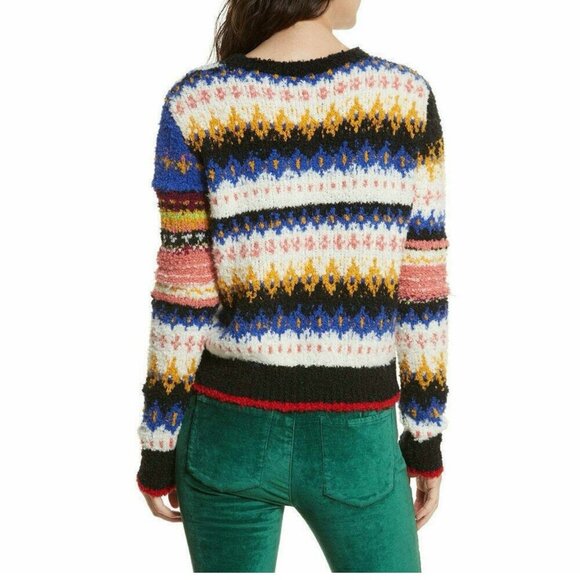 Free People Alpaca Blend Sweater Colorful Patch Pullover Women's Size M Boho - Picture 2 of 9